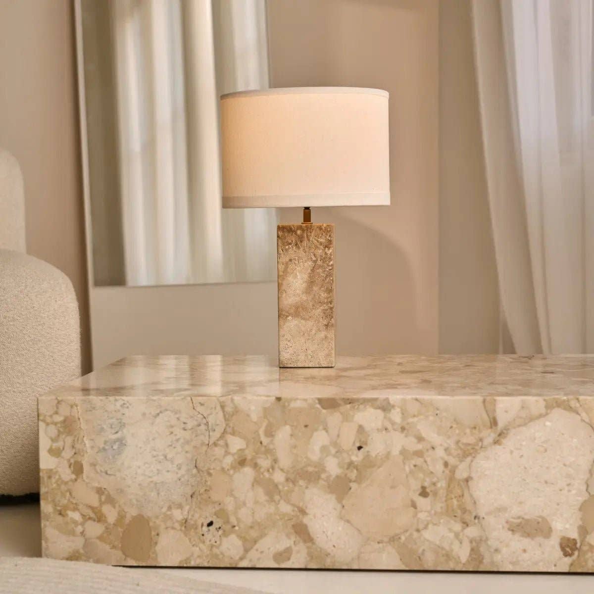 Tavellio - Wholesale Accent/desk lamp - Rosie Travertine Lamp | Cotton Shade & Elegant Design12