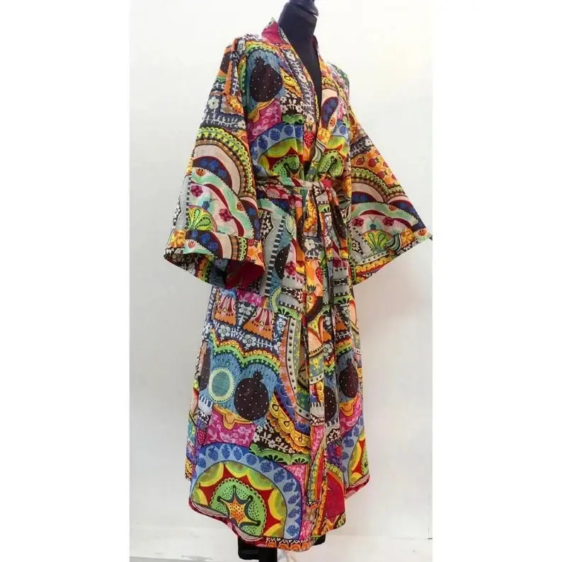 GYPSY STUDIO - Wholesale Kimono - Women's - Cotton ISRAILI PRINT Long Cotton Kimono Indian Handmade Robe5