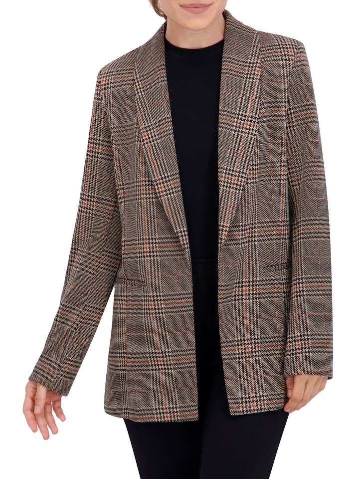 Schalkragen, Karierter Strickblazer ohne Futter für den Großhandel von Ookie & Lala / O&L