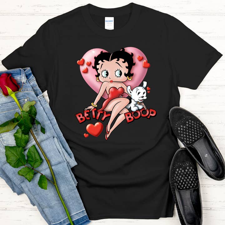 Black Betty Boop Heart T-shirt, Betty Boop Tee for wholesale on Faire