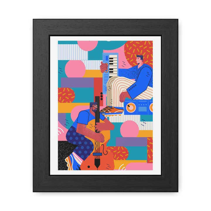 Musicana 1 - Affiches musicales encadrées vibrantes - Art mural coloré pour les amateurs de musique pour la vente par Donkey Laserbeam