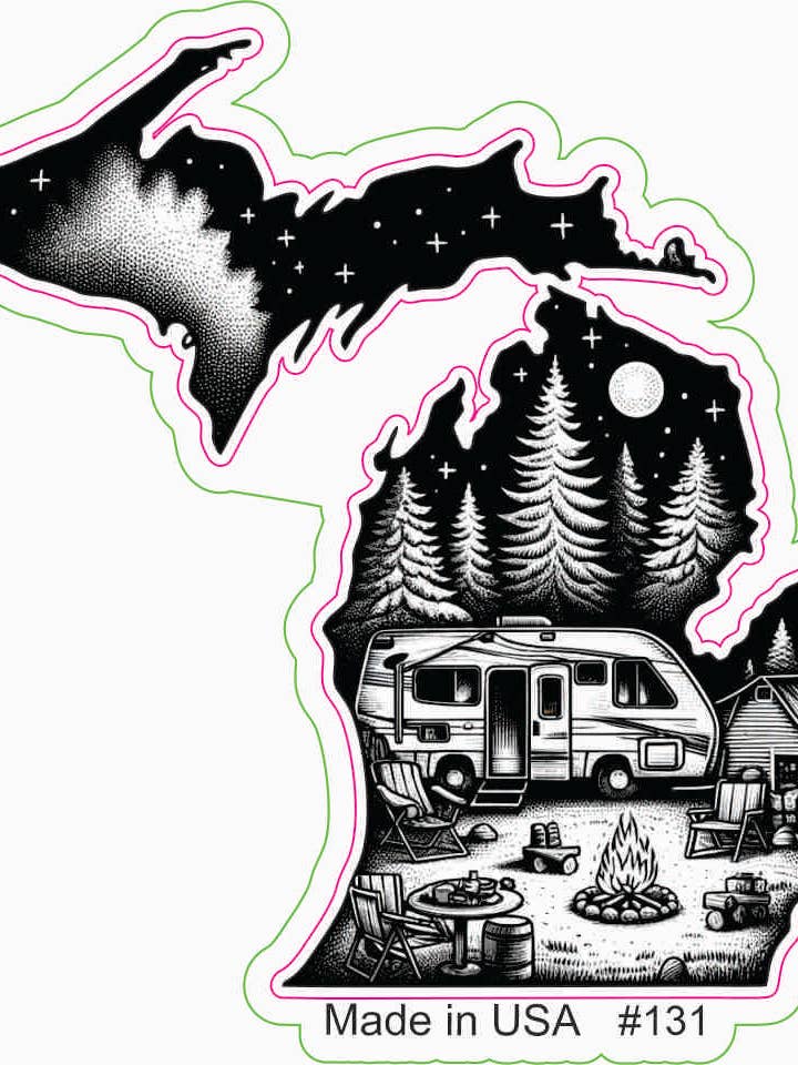 Sticker Kamperen met sterrennacht in Michigan voor wholesale door Big monkey