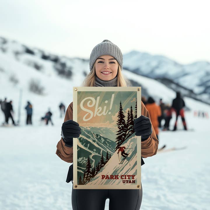 Ski Park City Utah Felt Banner Teal for wholesale by Benoit's Design Co.