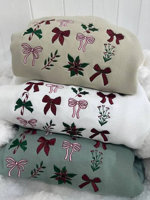 bows & ribbons embroidered crewneck sweater for wholesale by NufNuf Creations