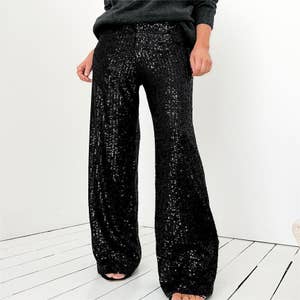 Dropping Hints | Champagne Sequin Wide Leg Trousers