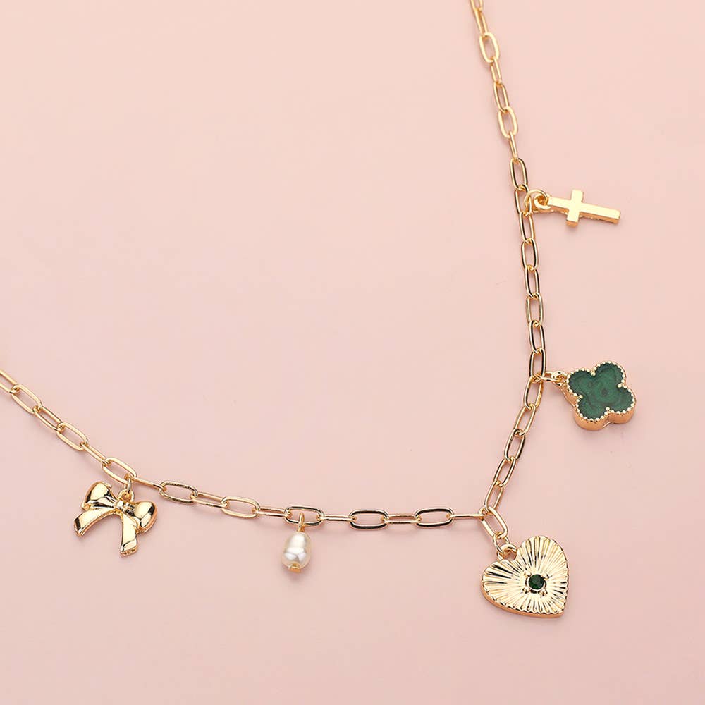 Sensibling Corp. – Colar pingente/pendente por atacado – Colar com Pingente de Coração, Laço, Pérola, Trevo de Quatro Folhas e Cruz em Forma de Clipes de Papel2