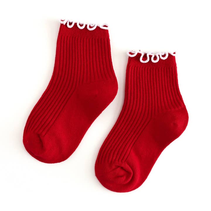Chaussettes mi-mollet à bordure côtelée - Rouge/Blanc pour la vente par Little Stocking Co.