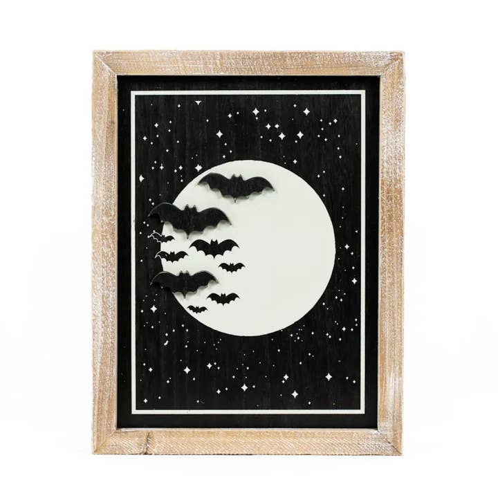 60292 - 10x13 wood frame sign MOON PUMPKIN FALL Halloween for wholesale by Devanie At Home (Formerly Adams & Co.)