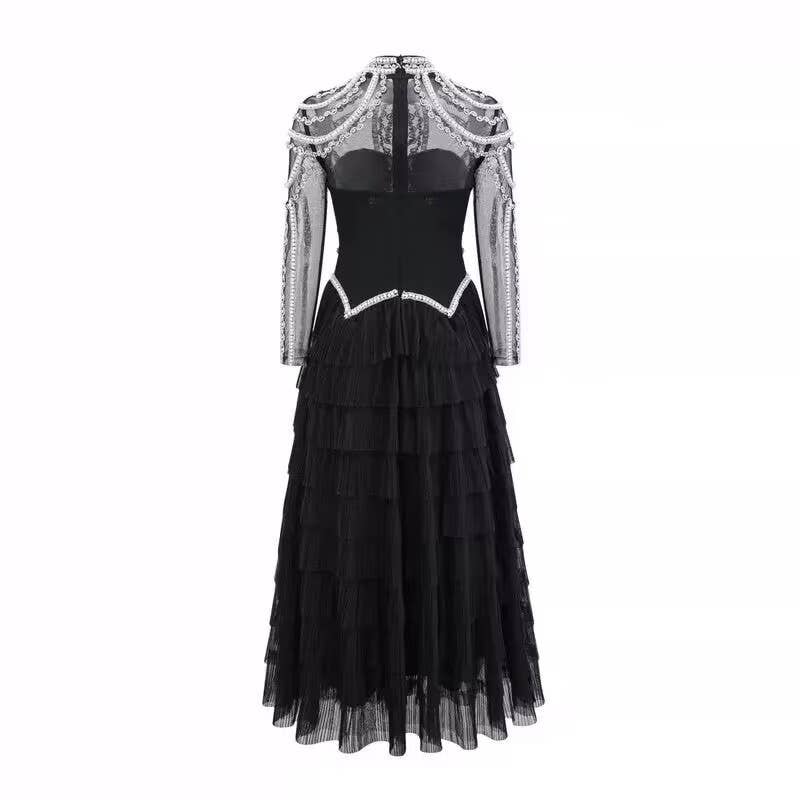 Black SY451 Luxury Handmade Beaded Dress with Fluffy Tulle Skirt for wholesale on Faire1