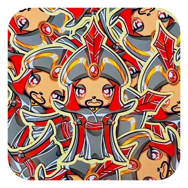 Nya Nya Neko Jafar 3' Glossy Vinyl Sticker for wholesale by Gilles Bone Illustrations