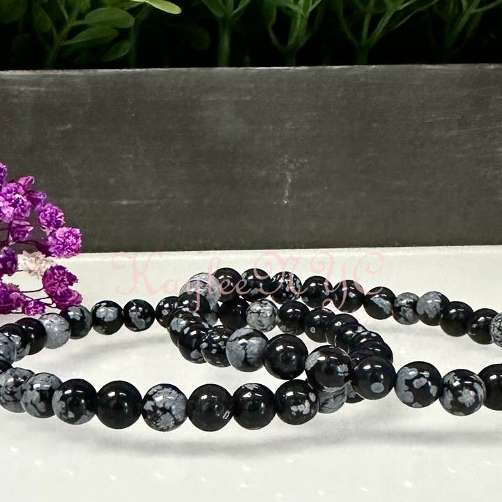 KayleeNYC - Wholesale Beaded Bracelet - Natural Snowflake Obsidian 6mm 7.5” Crystal Bracelet2