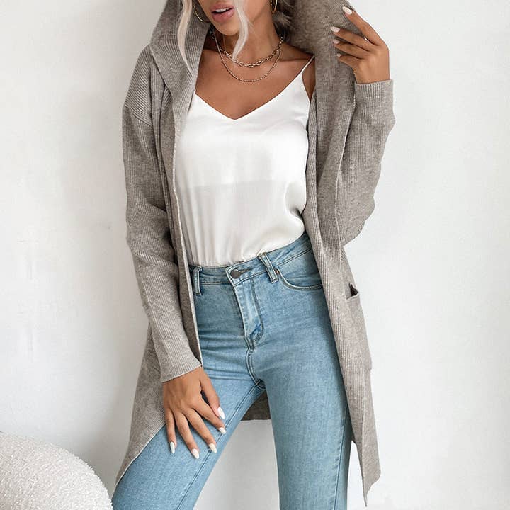 Lovesoft - Wholesale Cardigan - Women's - Hooded Knit Cardigan Long Sleeve Open Front Outerwear4