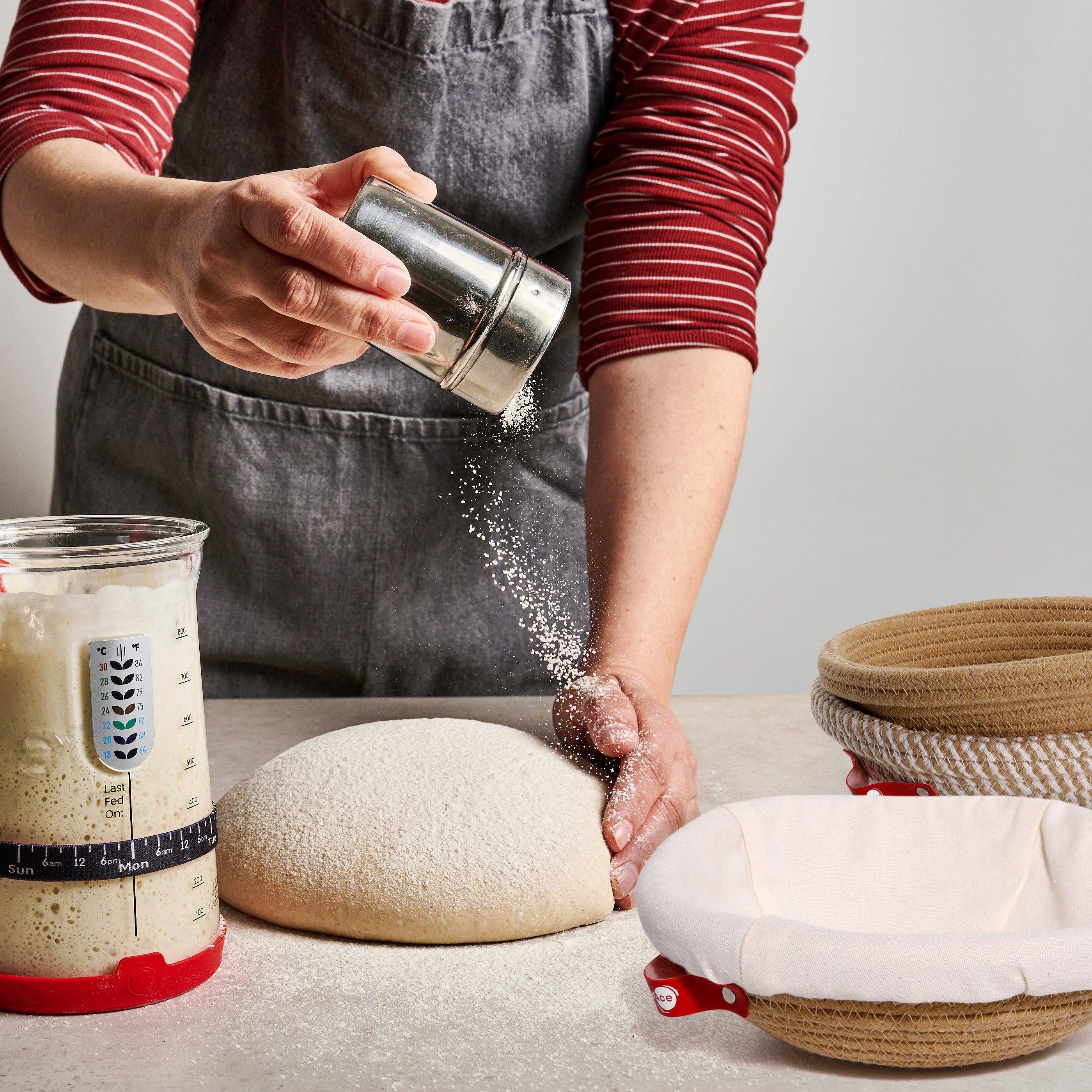 KneadAce – Großhandel Brotbacktopf – KneadAce® Rundes Baumwollseil-Gärgarkorb-Set8