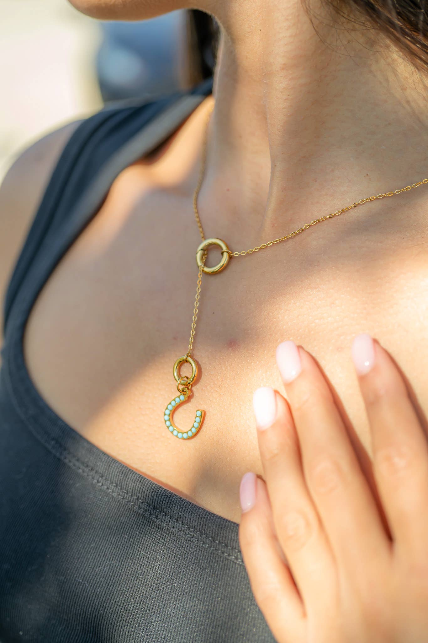 WJW - Wholesale Individuele bedel/hanger - 18K Goud PVD Roestvrij Staal Turkoois Steen Hoefijzer Bedel10