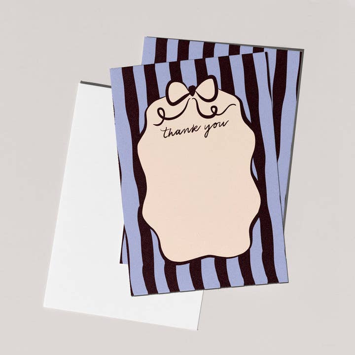 Cartes de remerciement x4 | Noeuds et rayures bleus pour la vente par Feel Good Supplies