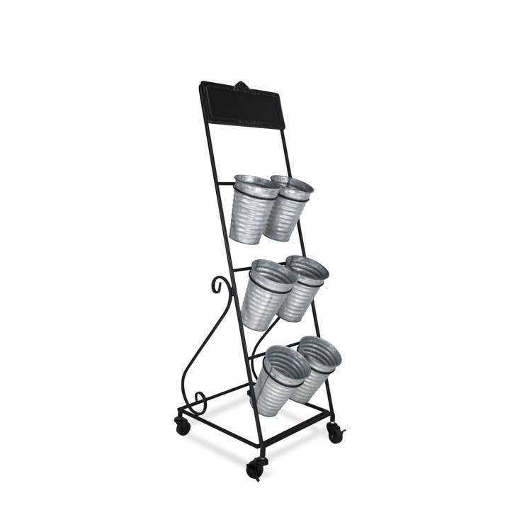 Cheungs Home Decor - Wholesale Plant Pot Stand - Kalila 6 Pot Metal Rolling Cart | Chalkboard