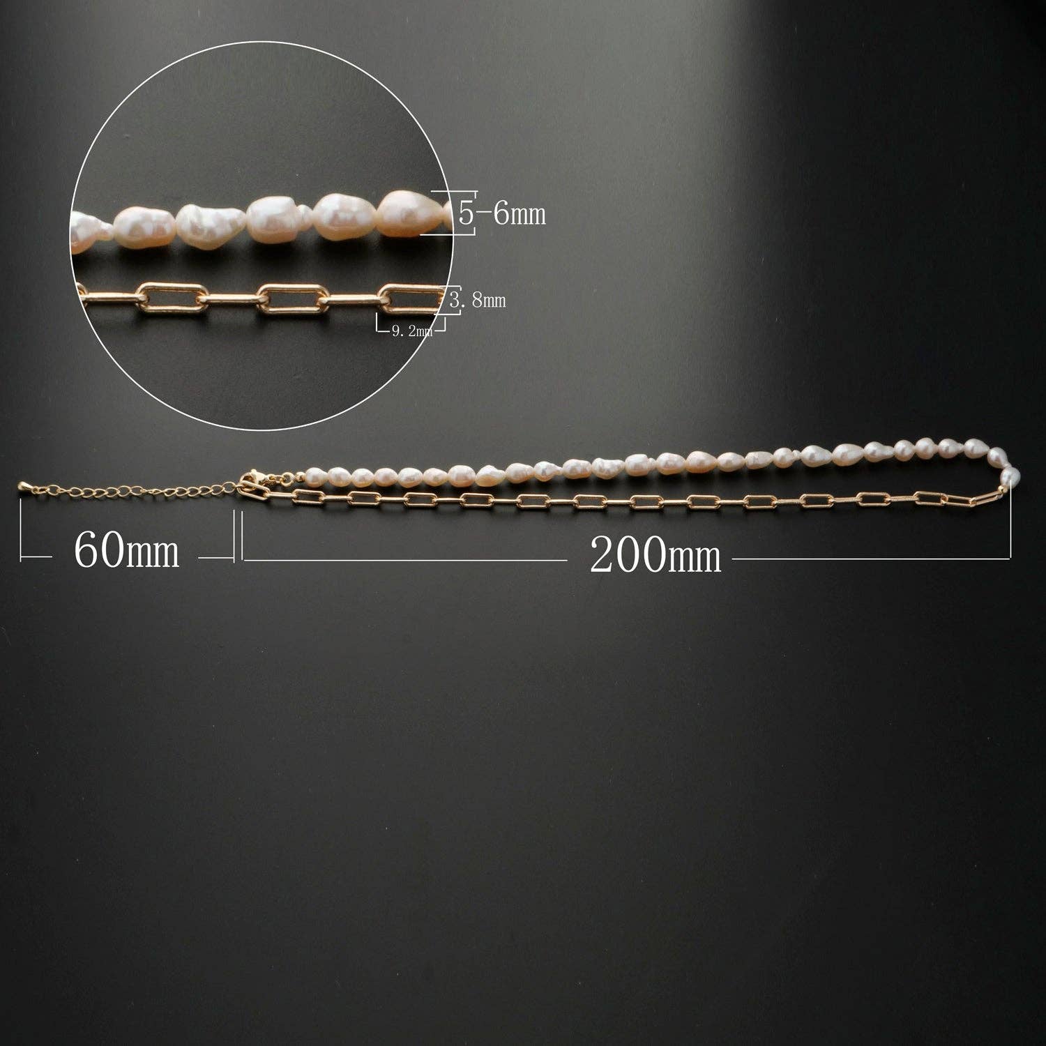 Aim Eternal - Wholesale Beaded/Pearl Necklace - 18k Gold Filled Freshwater Pearl Half Chain Necklace Paper Clip Link 16 inch + 2" extender Length Handmade Minimalist Jewelry1