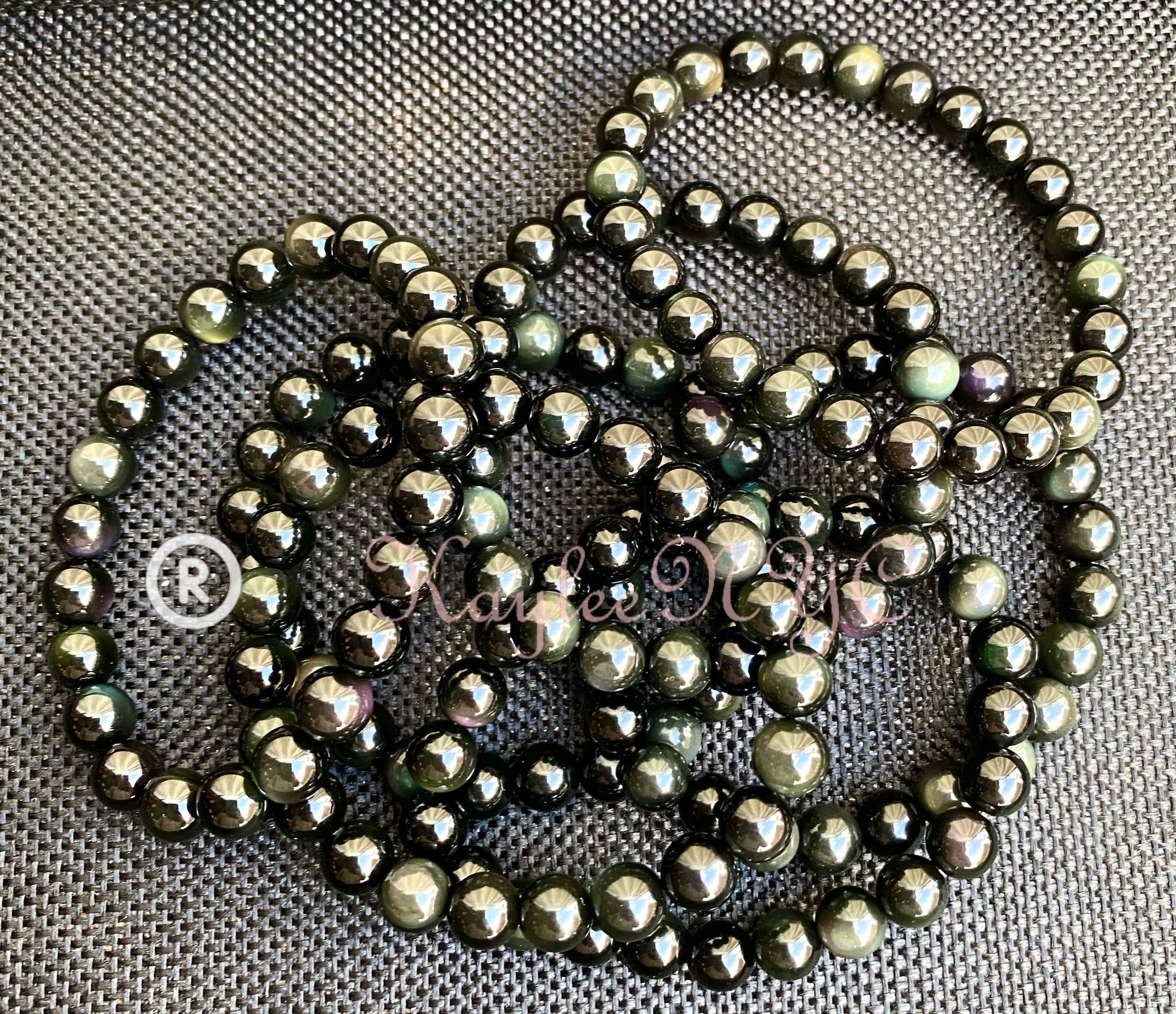 KayleeNYC – Großhandel Perlenarmband – Stretch-Armband aus natürlichem Regenbogen-Obsidian, 7-8 mm, 19 cm1