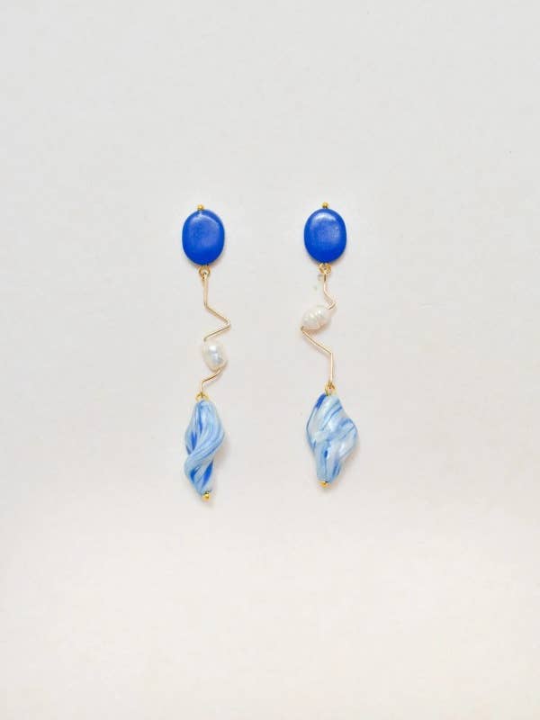 Purlige guld fyldte koboltblå perleøreringe for engroshandel hos Statemode