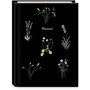 DELICATE FLORAL BLACK HARDCOVER DAILY PLANNER for wholesale by Punch Studio