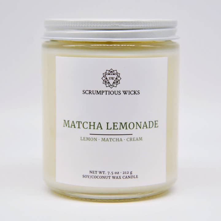 Matcha Lemonade 7.5oz soy/coconut wax glass jar candle for wholesale by Scrumptious Wicks