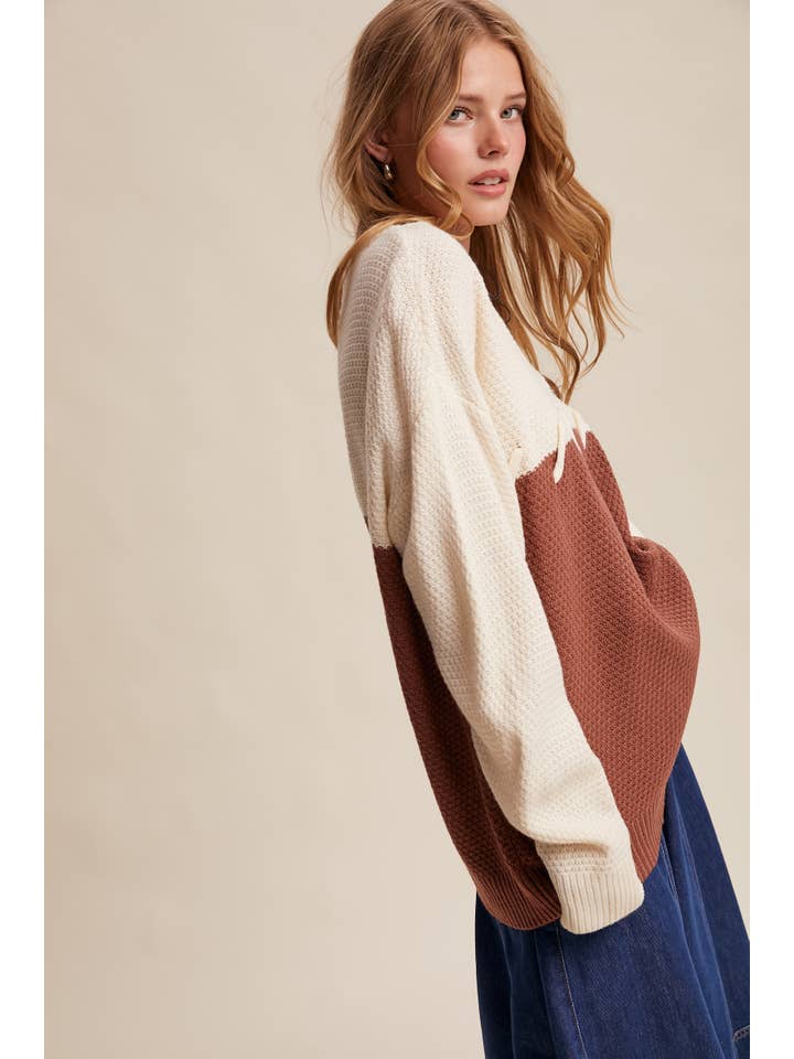 Listicle - Wholesale Knitted jumper – Women′s - Two-Tone Lace-Up Detail Sweater LSW087929