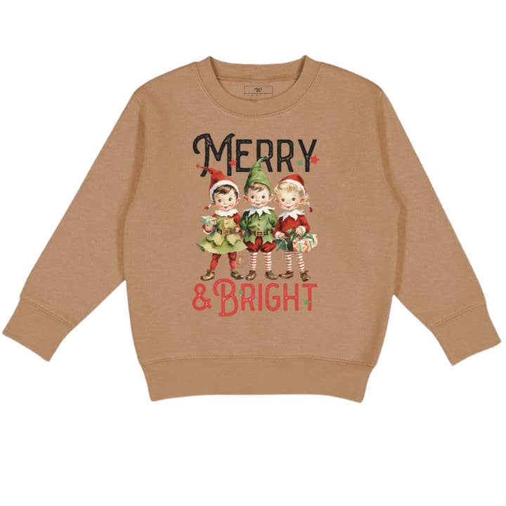 Camisola de Natal Vintage "Merry & Bright" por atacado de ntrl co.