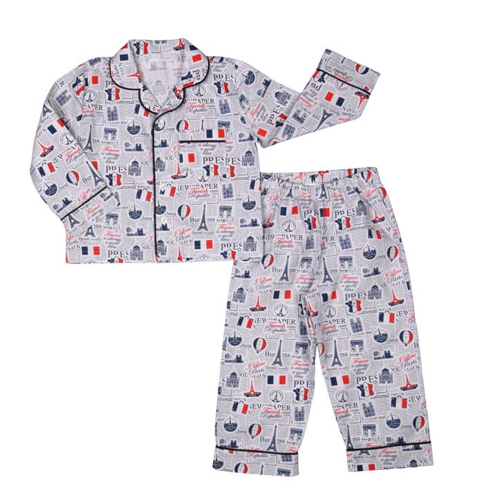 Bebe Sweeny - Wholesale Pyjamaset - Kinderen - GASPARD | Blauwe en rode katoenen pyjama met Eiffeltoren in Parijs