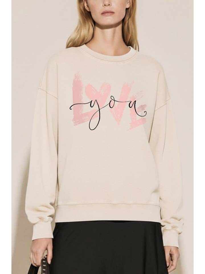 LOVE YOU HEART GRAPHIC MINERAL WASH SWEATSHIRT for wholesale by PINK NABI
