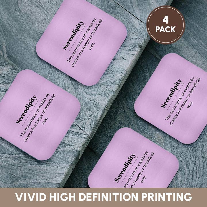 3dRose - Wholesale Coasters - 3dRose, Serendipity and its meaning typography, Coaster12
