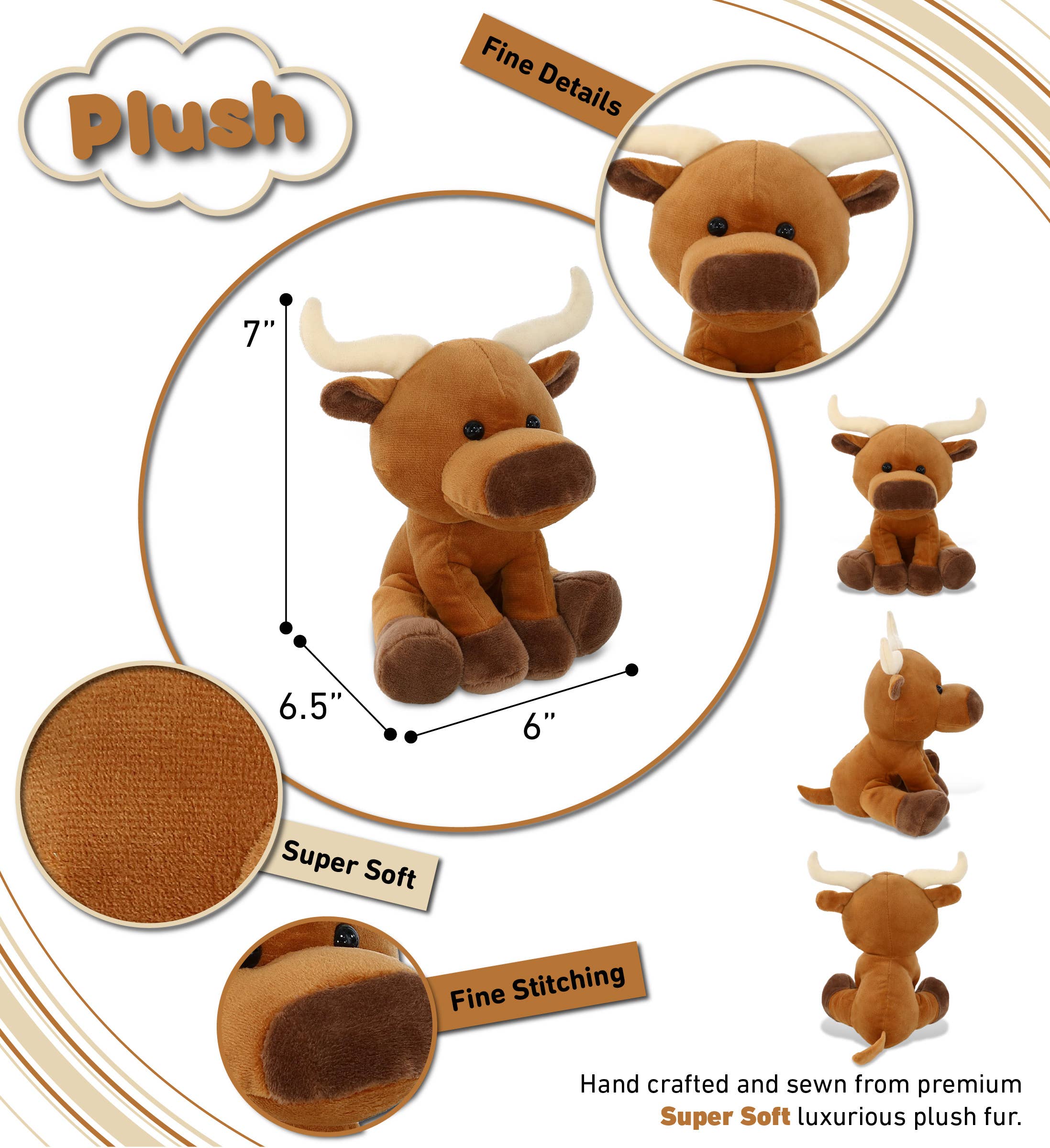 Cota Global - Wholesale Stuffed/Plush Toy - Kids & Baby - Plush - Floppy Longhorn 7"2