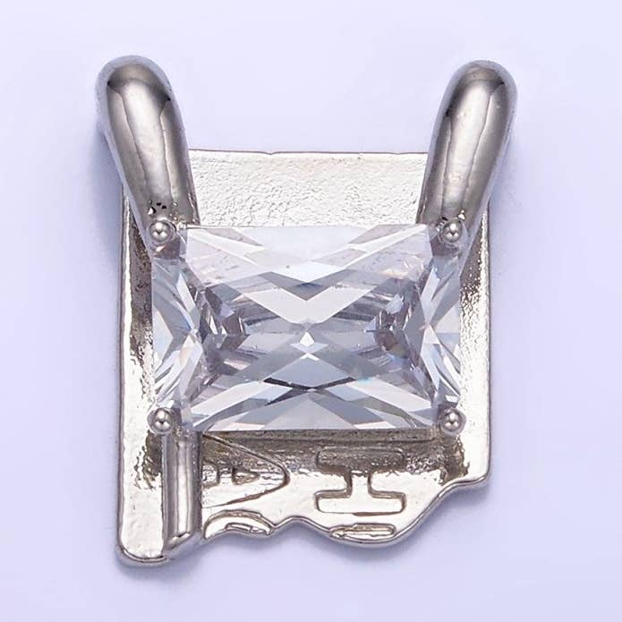 White Gold Filled Baguette Script Snapped Tag Connector | G378 for wholesale by Aim Eternal