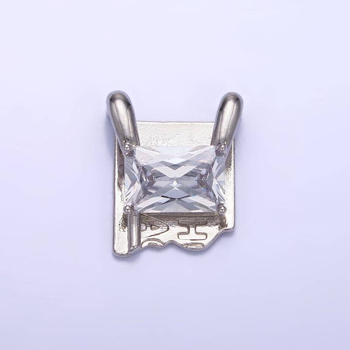 Connettore con Etichetta a Scatto in Oro Bianco Riempito con Baguette | G378 per la vendita all'ingrosso da parte di Aim Eternal