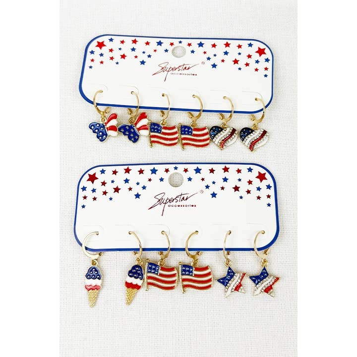 MIX COLOR 4TH OF JULY Huggie Earrings for wholesale on Faire