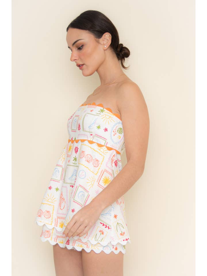 IVORY MULTI COLORBLOCK BEACH SHELL RIFF RAFF TRIM ROMPER-PC6716FO for wholesale on Faire