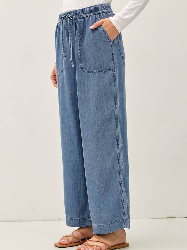 WIDE LEG TENCEL CHAMBRAY ANKLE LENGTH PANTS for wholesale by Be Cool