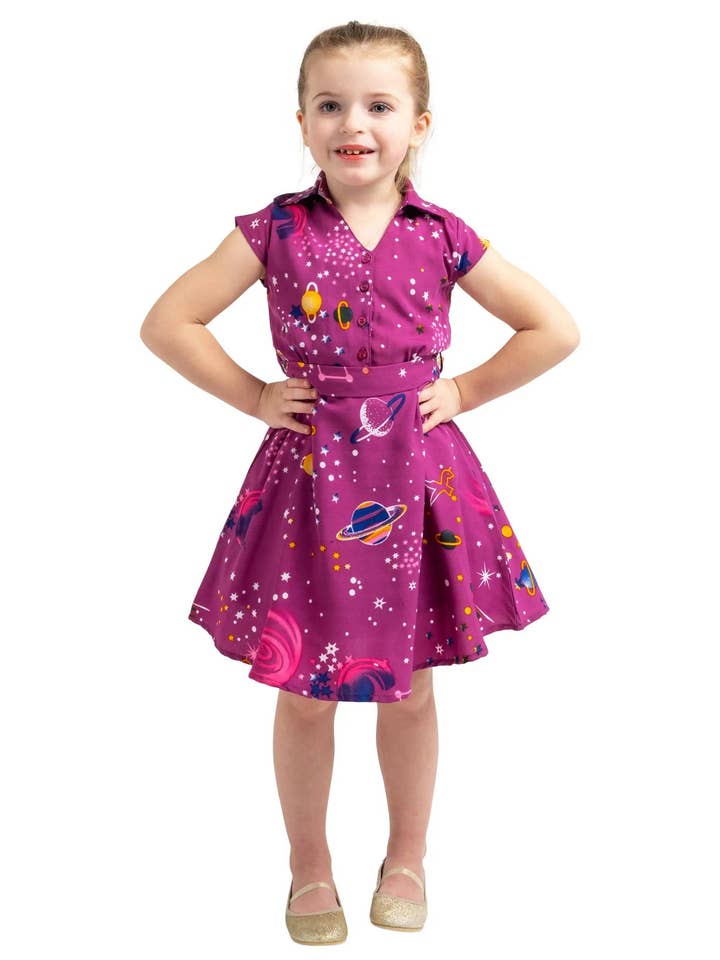 Girl Kids Collared Button down Dress Galaxy 3 Colors for wholesale by Miss Lavish London