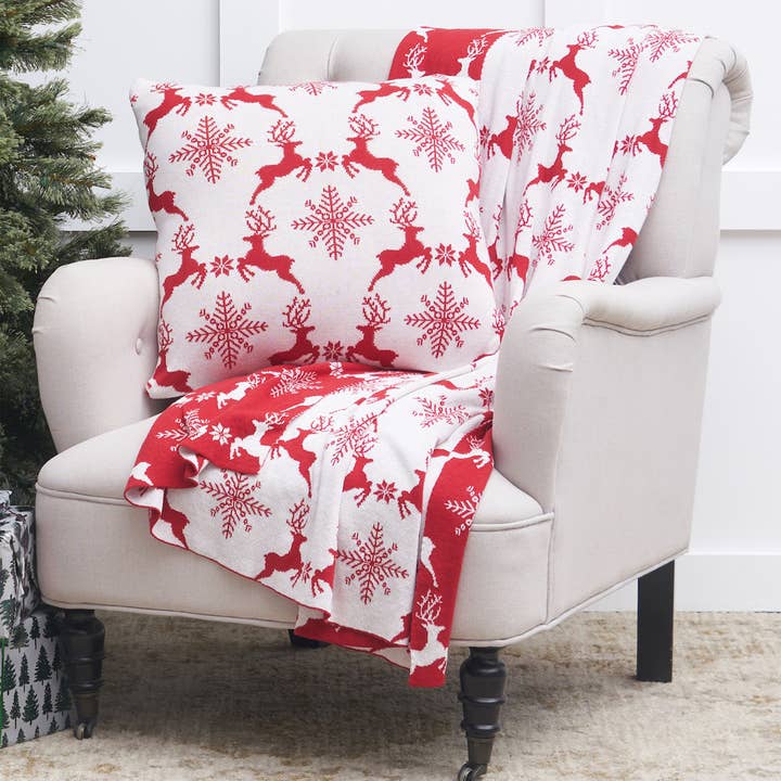 Christmas Deer Stag & Snowflakes Throw Blanket for wholesale by C&F Home