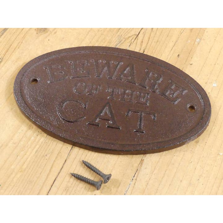 Midwest Craft House - Wholesale Sign - CAST IRON BEWARE OF THE CAT SIGN1