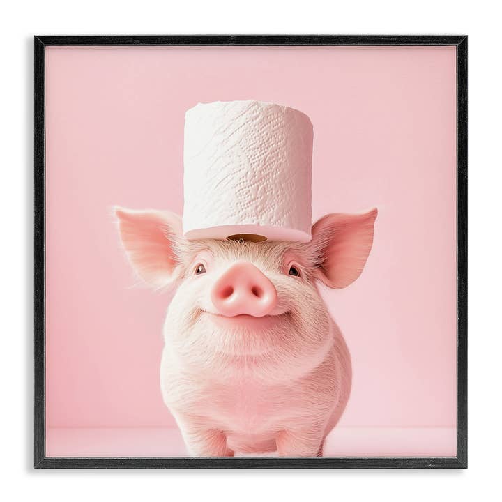 Stupell Industries - Wholesale Wall Sign - Silly Piggy Pink Toilet Paper - Framed Wall Art