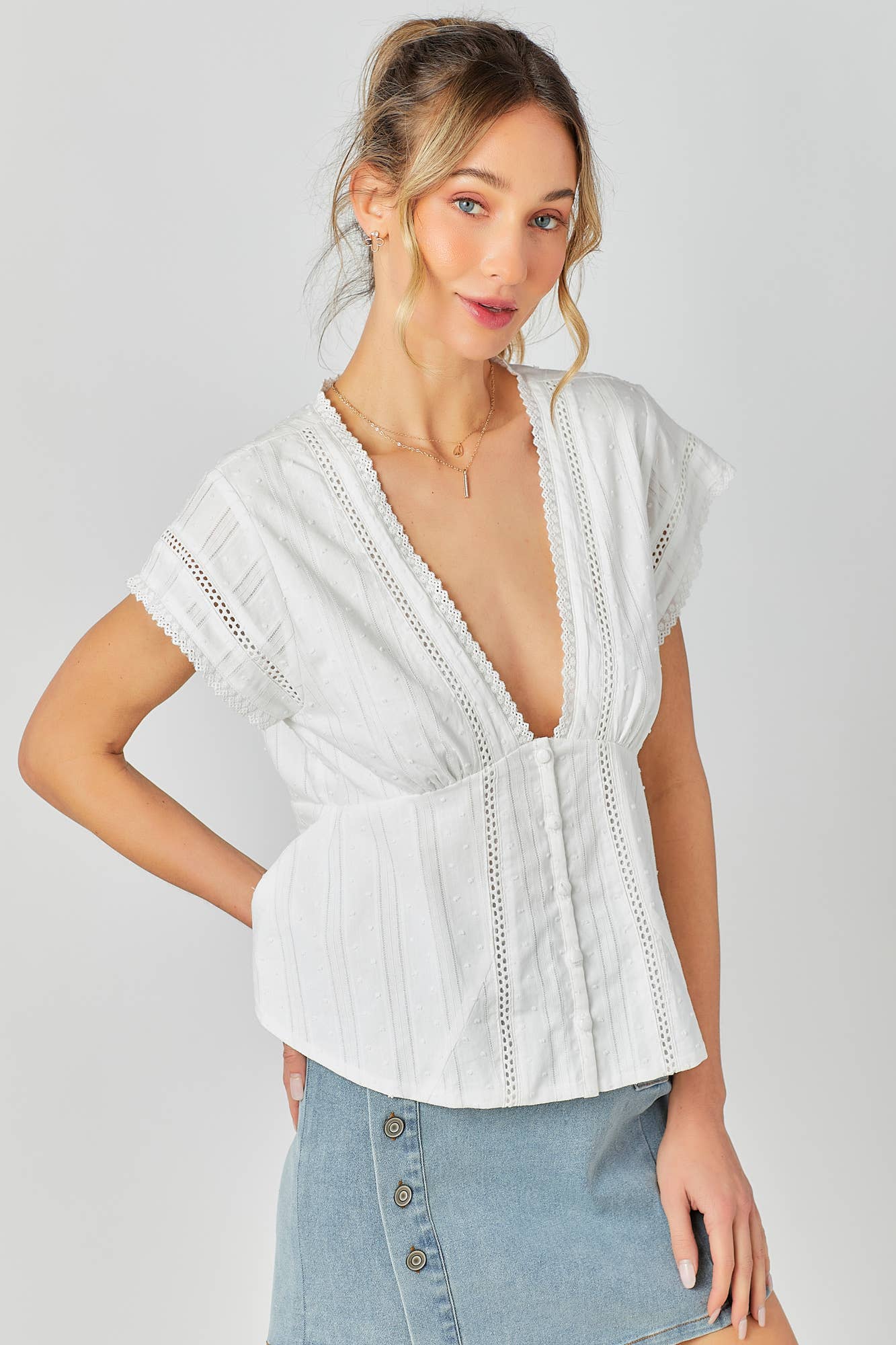 BABY PINK - Wholesale Knit Top - Women's - Lace Combo Peplum Top16