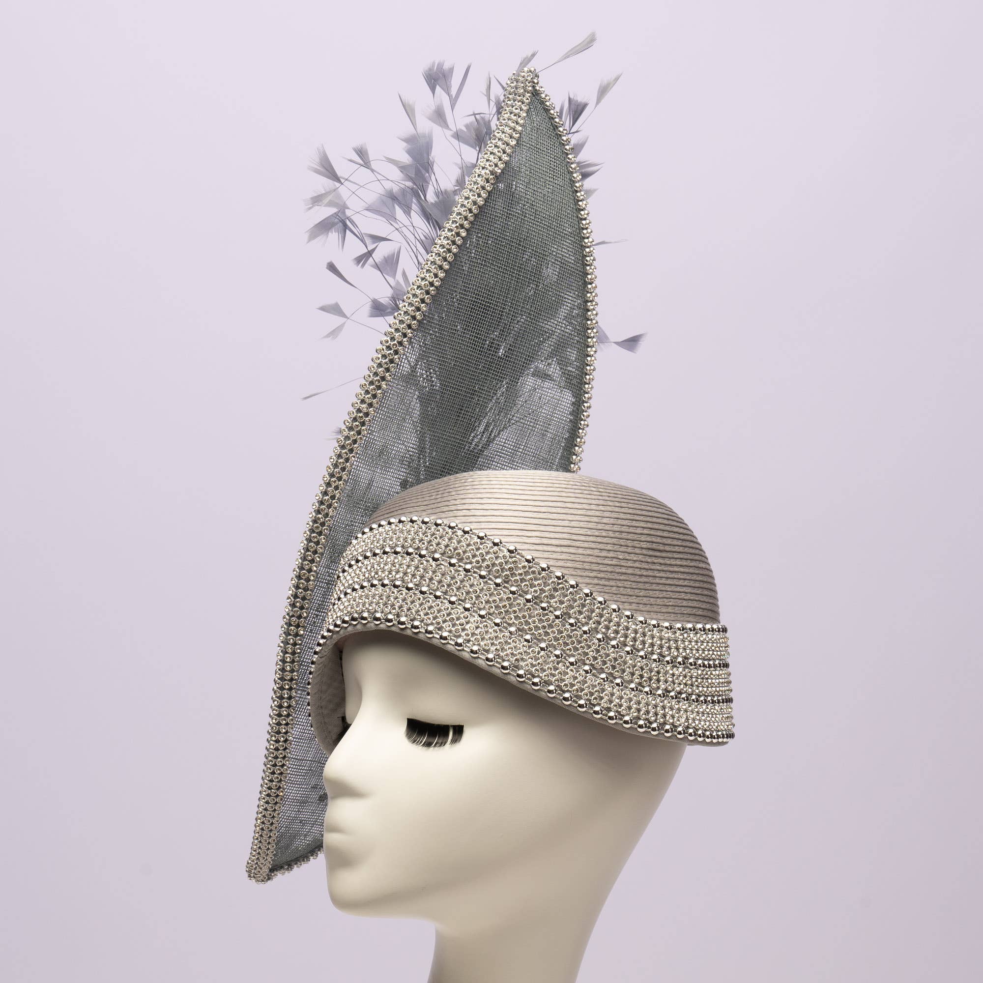 KaKyCo - Wholesale Fascinator Hat - Women's - Stone bending satin cloche with brooch and feather | AJ779Y25