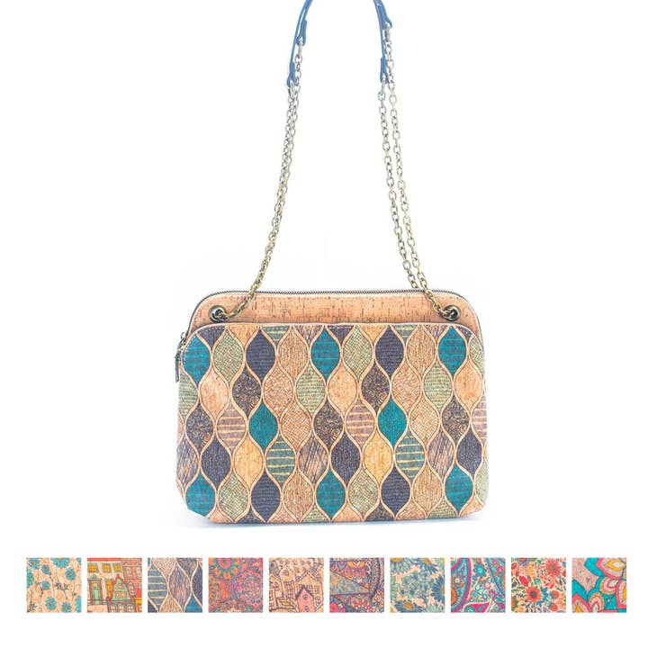 Bolsa tiracolo feminina em cortiça natural com padrão estampado BAGD-346 por atacado de Meninas Bonitas Cork