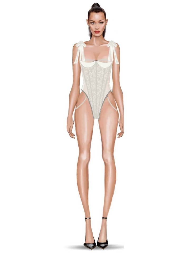 PEARL IVORY ROSALIE EMBROIDERED LACE TEDDY for wholesale on Faire5