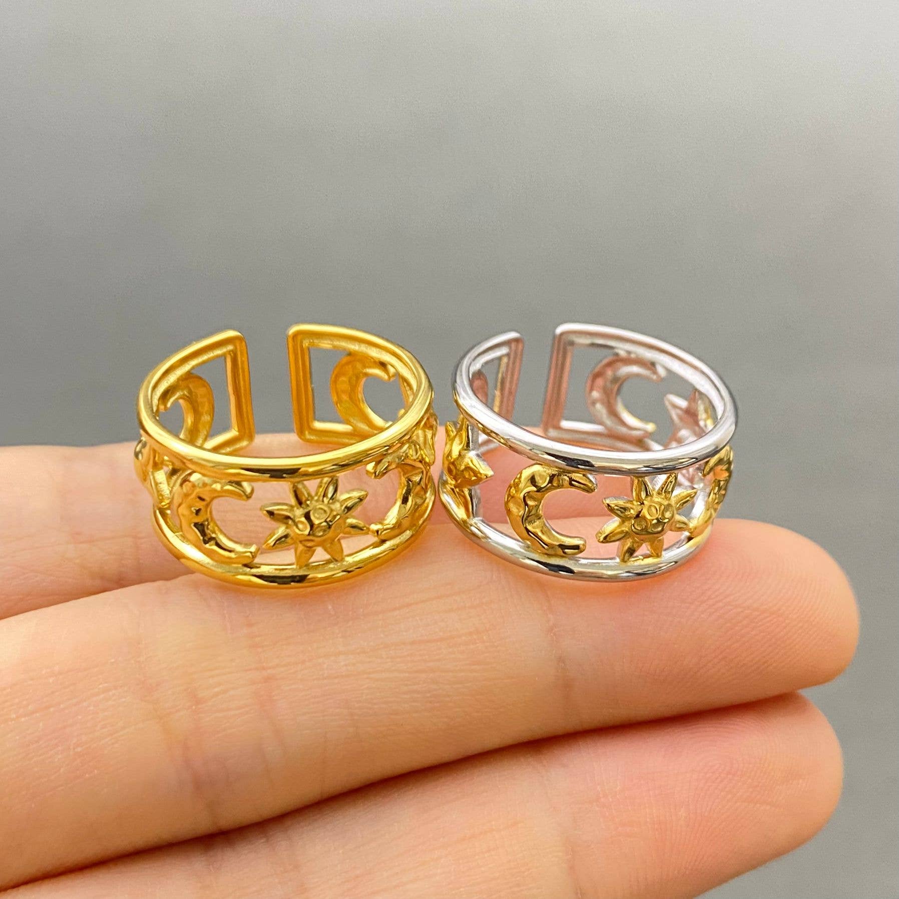 Mio Queena - Vendita all'ingrosso Anelli cocktail/statement - Anello Sole Luna Stella Bicolore 18K Oro SS - FGS/MS1