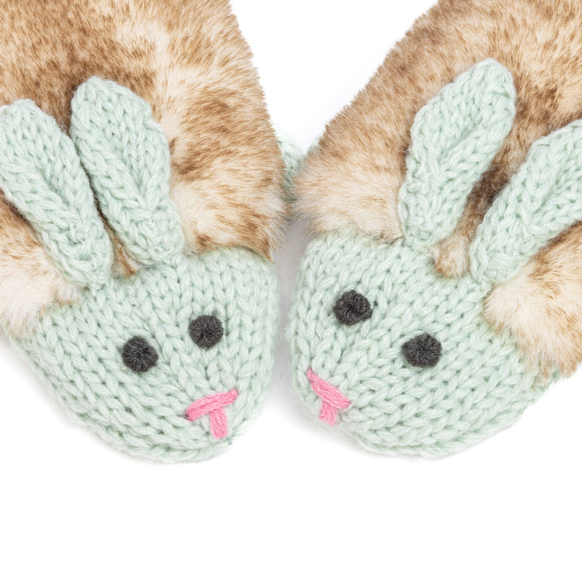 Peppercorn Kids - Wholesale Mittens - Kids - Kids Bunny Rabbit Knit Mittens - Mint Green- Girls 3-6, 6-121