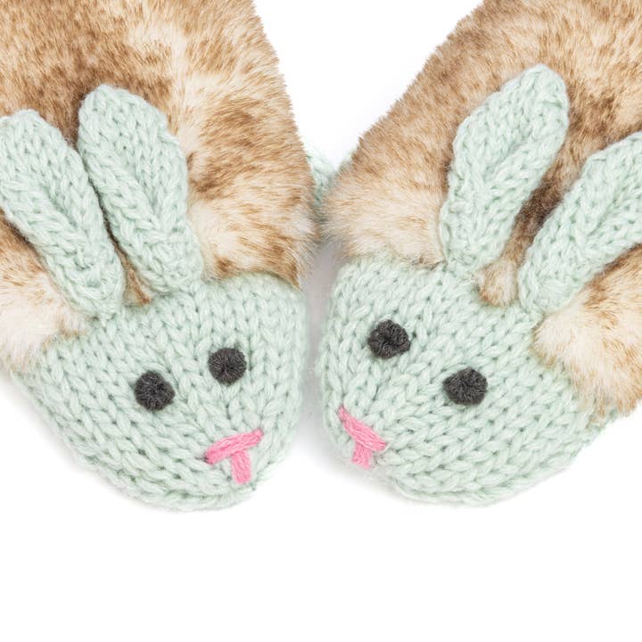 Peppercorn Kids - Wholesale Mittens - Kids - Kids Bunny Rabbit Knit Mittens - Mint Green- Girls 3-6, 6-121