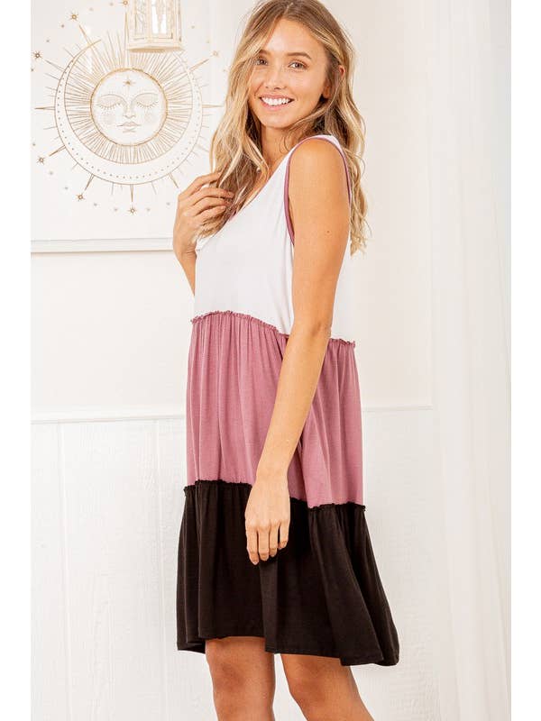 HEIMISH – wholesale Dress – Women's – SD1210S SOLID COLOR BLOCK DRESS WITH RUFFLED1