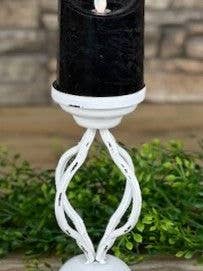 White Distressed Spiral Pillar Candle Holder Small for wholesale by DNS Designs