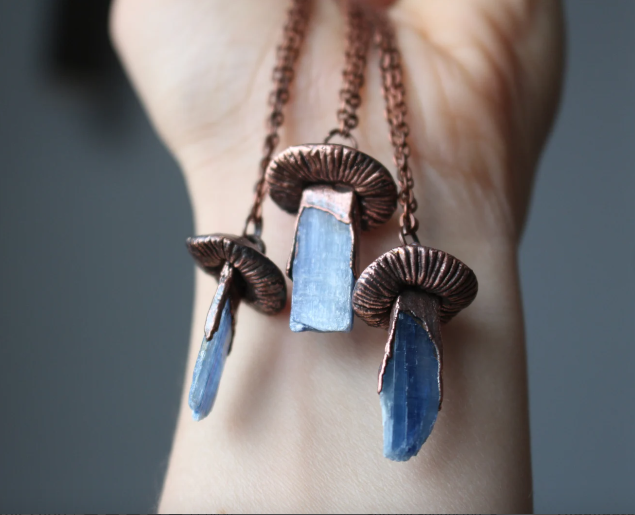 Gratefully Dreaming - Wholesale Pendant/Charm Necklace - Blue Kyanite Crystal Mushroom Necklace3